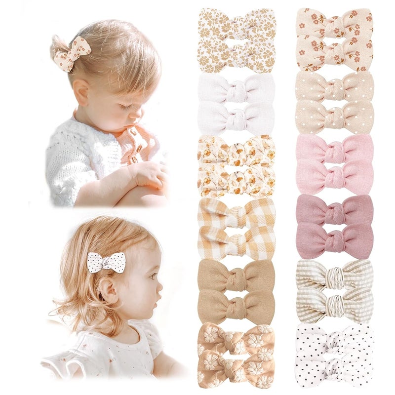 Niceye Baby Hair Clips - 24 Pcs Fully Lined Hair Bow Clips for Fine Hair Cotton Tiny Hair Barrettes for Infants, Toddlers, and Little Girls - Image 1
